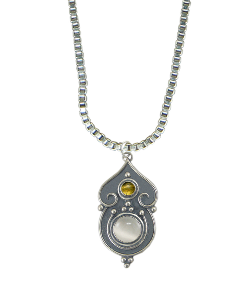 Sterling Silver Necklace White Moonstone And Citrine